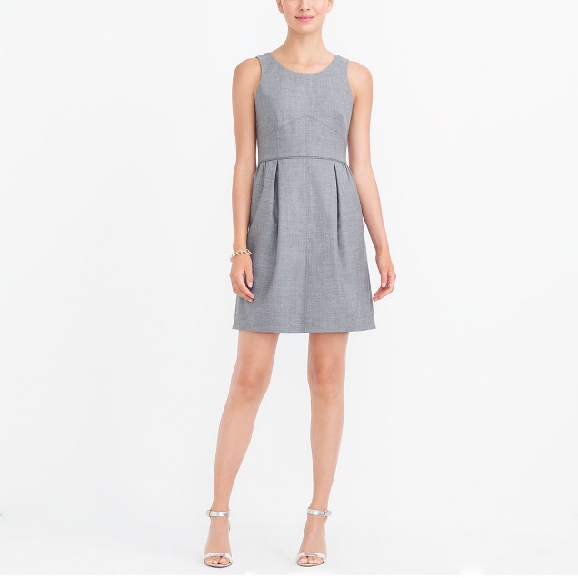 Pleated shift dress in wool flannel