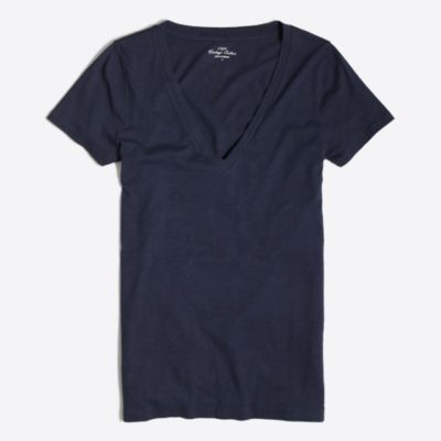 Factory featherweight slub cotton V-neck T-shirt