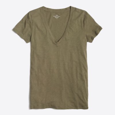 Factory featherweight slub cotton V-neck T-shirt