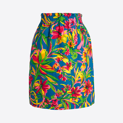 Printed linen-cotton sidewalk mini skirt