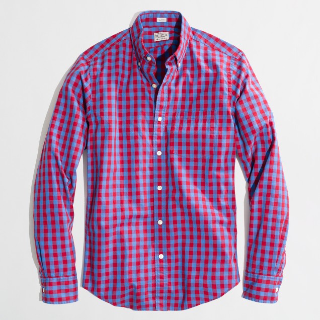 Factory slim washed shirt in double-color gingham : | Factory