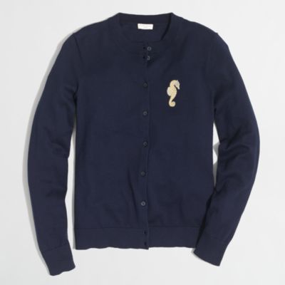 Factory embroidered seahorse Caryn cardigan sweater