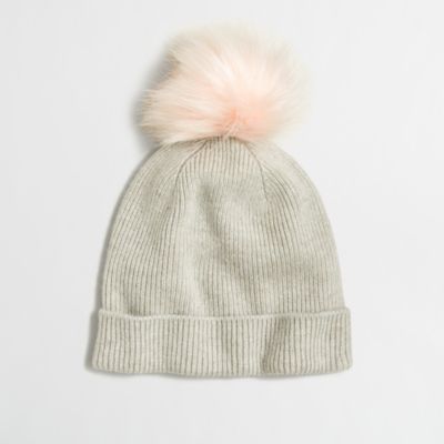 Girls' knit hat with faux-fur pom-pom : cold-weather accessories | J ...