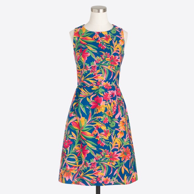 Printed pleated shift dress