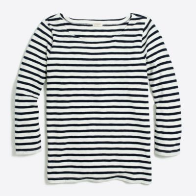 Striped Three-Quarter Sleeve T-Shirt Navy Ivory