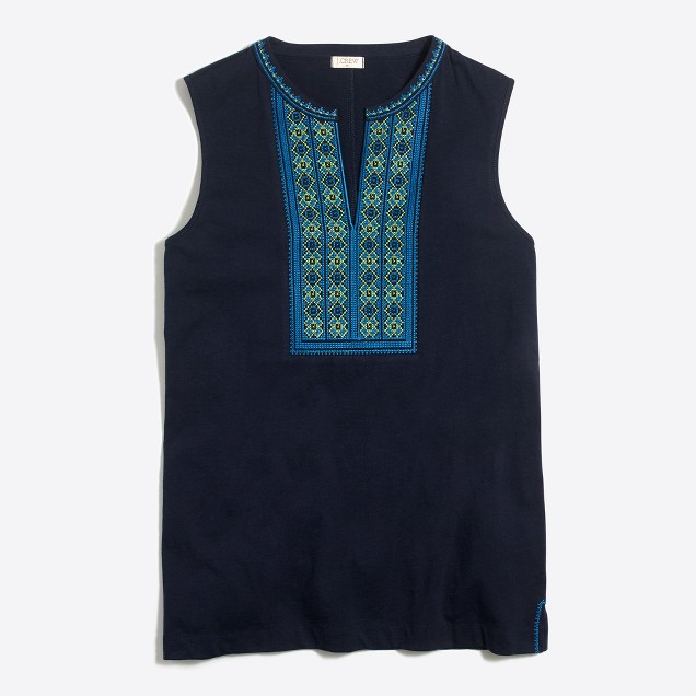 Embroidered placket tank top