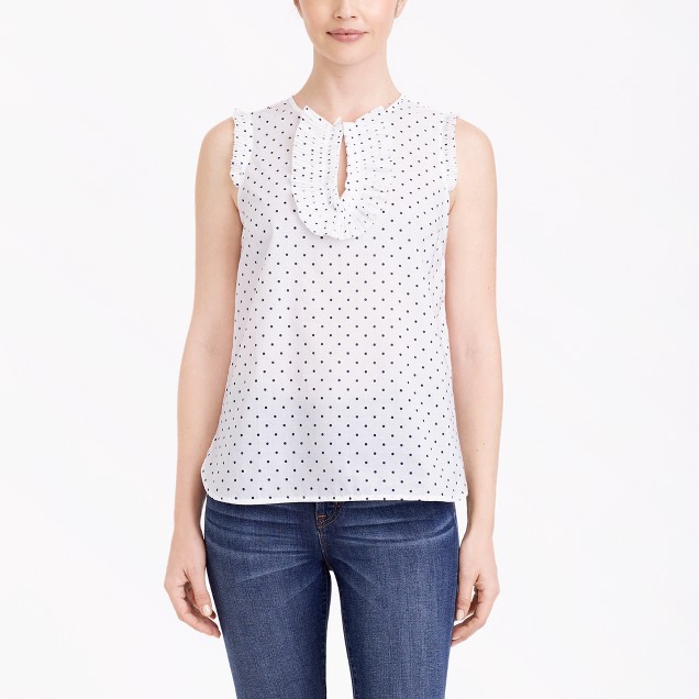 Printed ruffle-front tank