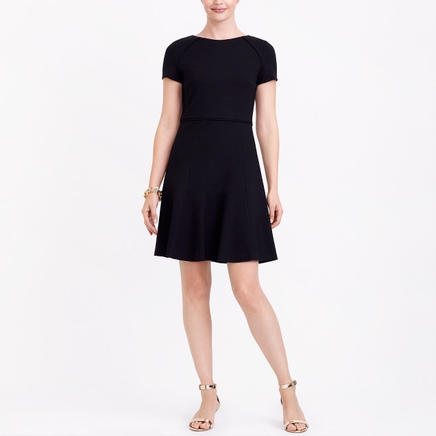 Short-sleeve flounce ponte dress