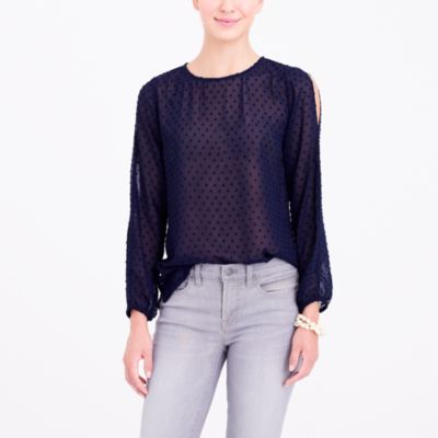 shirts tops dot shoulder cold clip factory jcrew crew blouses